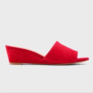 Red Suede Women's Wedge Mule Sandals